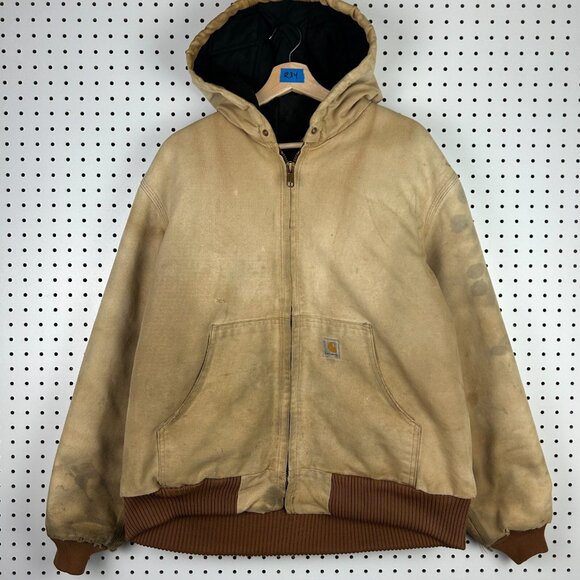 Carhartt‎ Active Jacket XL Brown Full Zip Fleece Lined Work Wear Worn Distressed